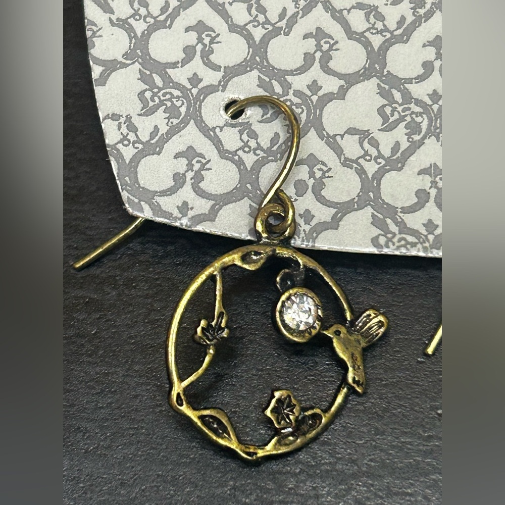 Cost Plus World Market Antique Gold Earrings with Crystal Detail - Picture 2 of 4
